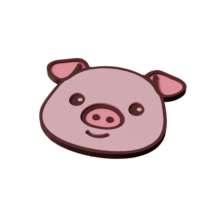 Pink Farm Pig Animal Coaster 3D Print Model