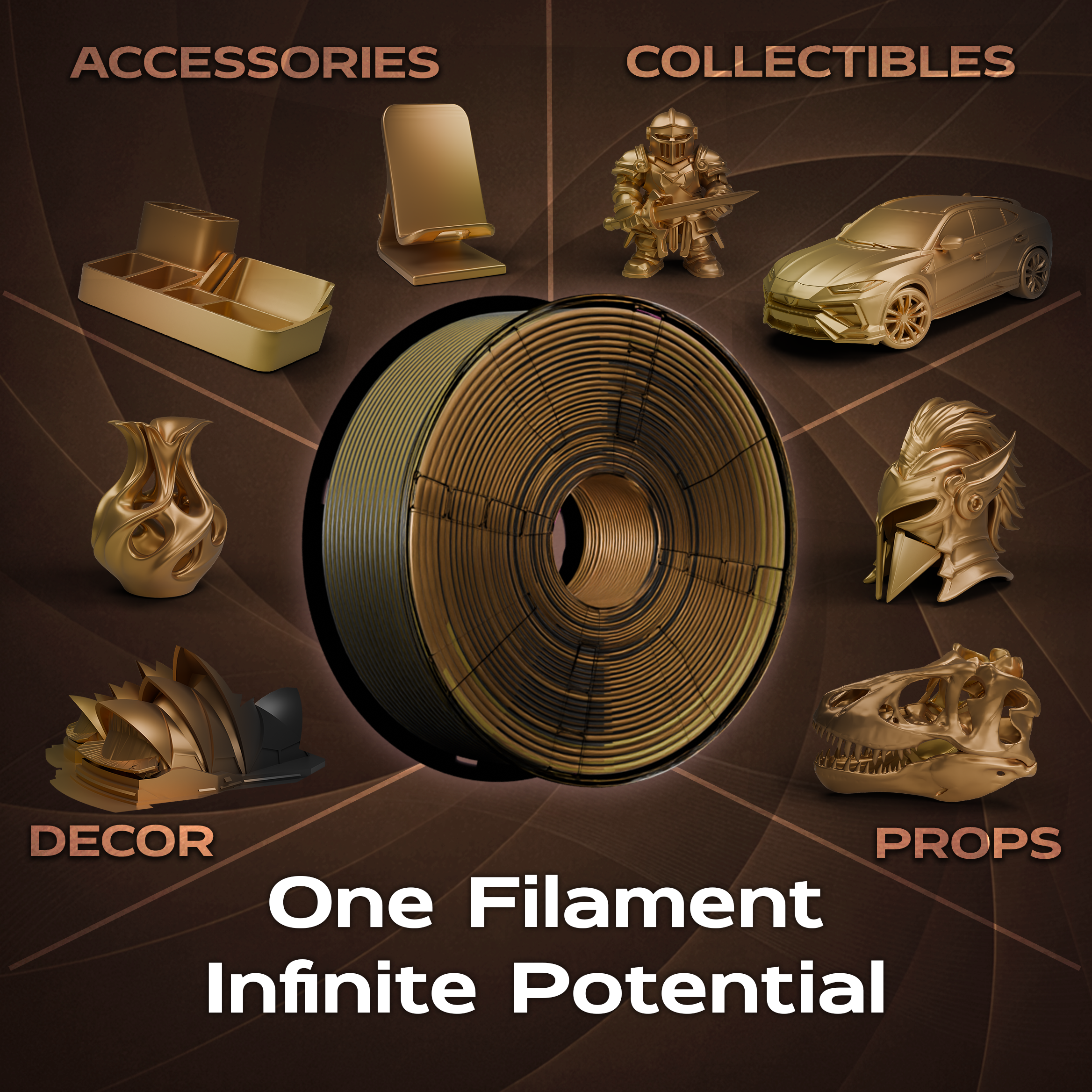 Obsidian Gold (Gold Copper Black) Tri Silk PLA 1kg
