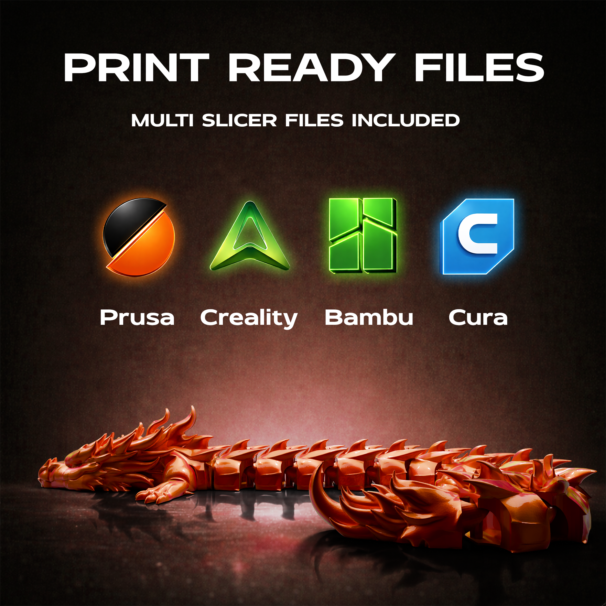 Fire Articulated Dragon 3D Print Model