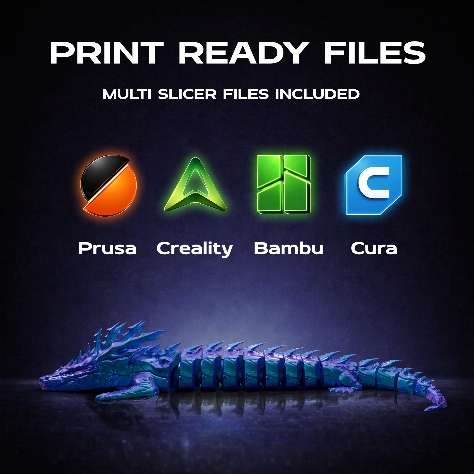 Thunder Articulated Dragon 3D Print Model